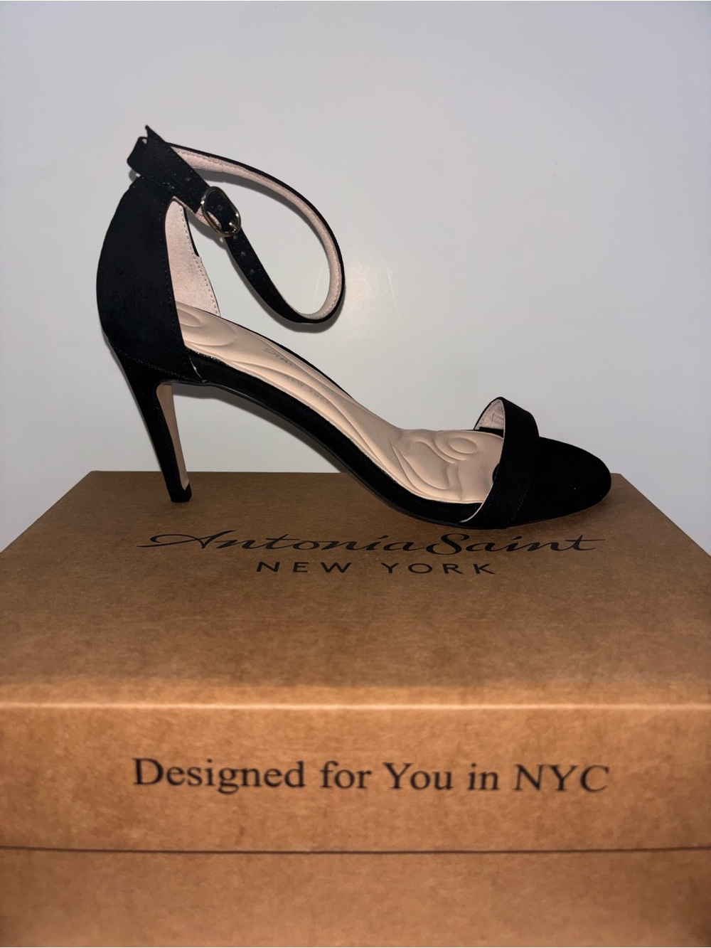 Antonia Saint New York Black Ankle-Strap Heeled Sandal Jackie Sandal Stiletto